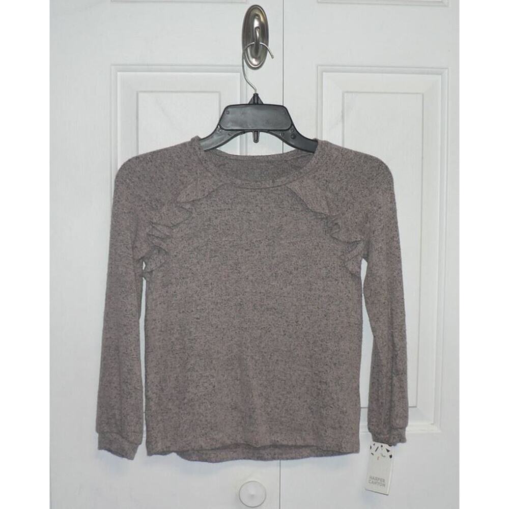 Harper Canyon Brushed Knit Ruffle Detail Top in Pink English Heather Size 7 $15